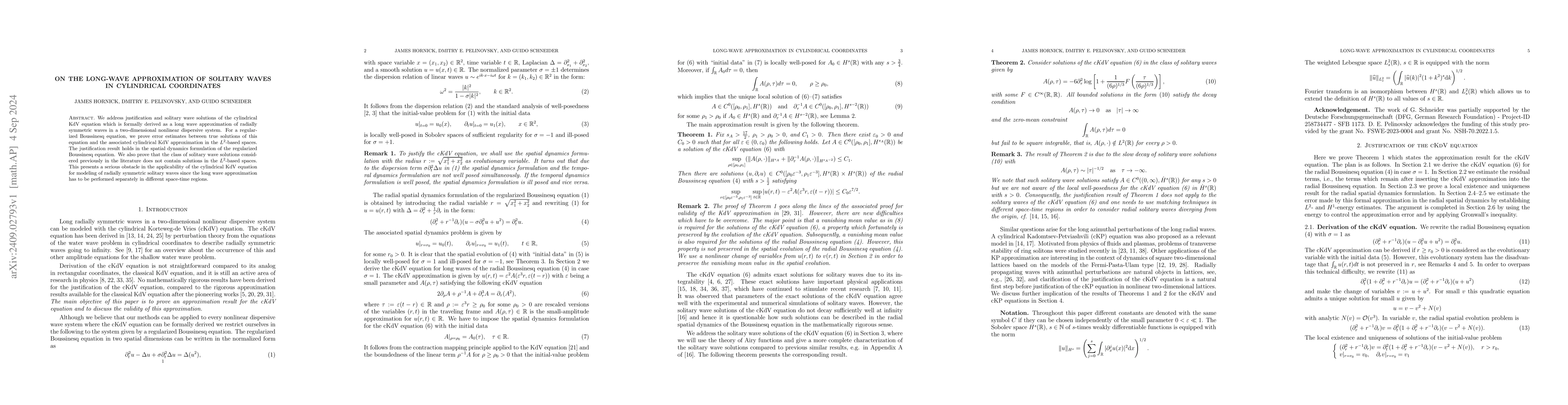 Thumbnail for On the long-wave approximation of solitary waves in cylindrical
  coordinates