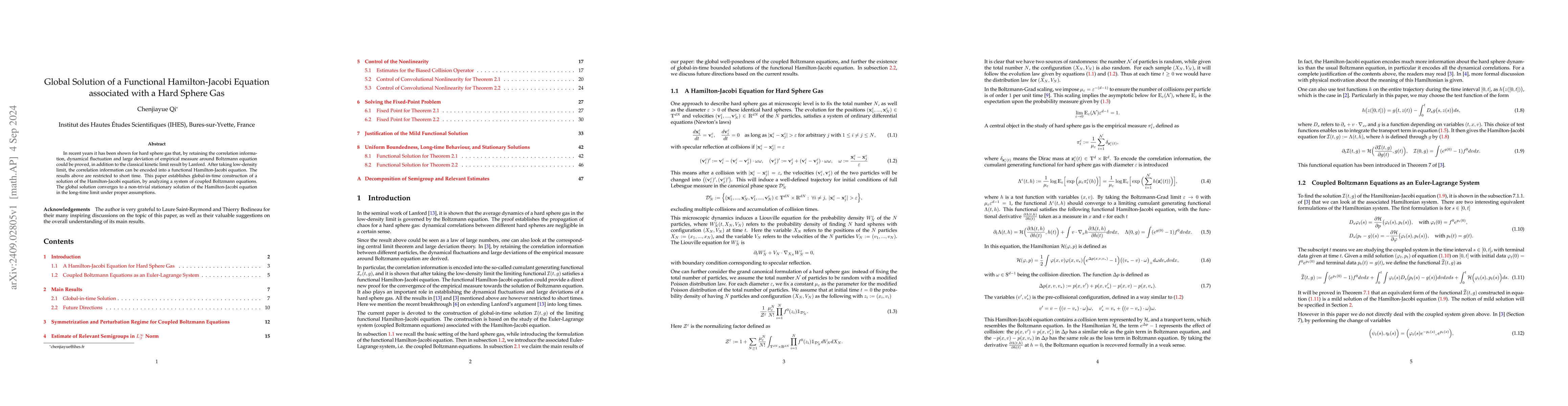 Thumbnail for Global Solution of a Functional Hamilton-Jacobi Equation associated with
  a Hard Sphere Gas