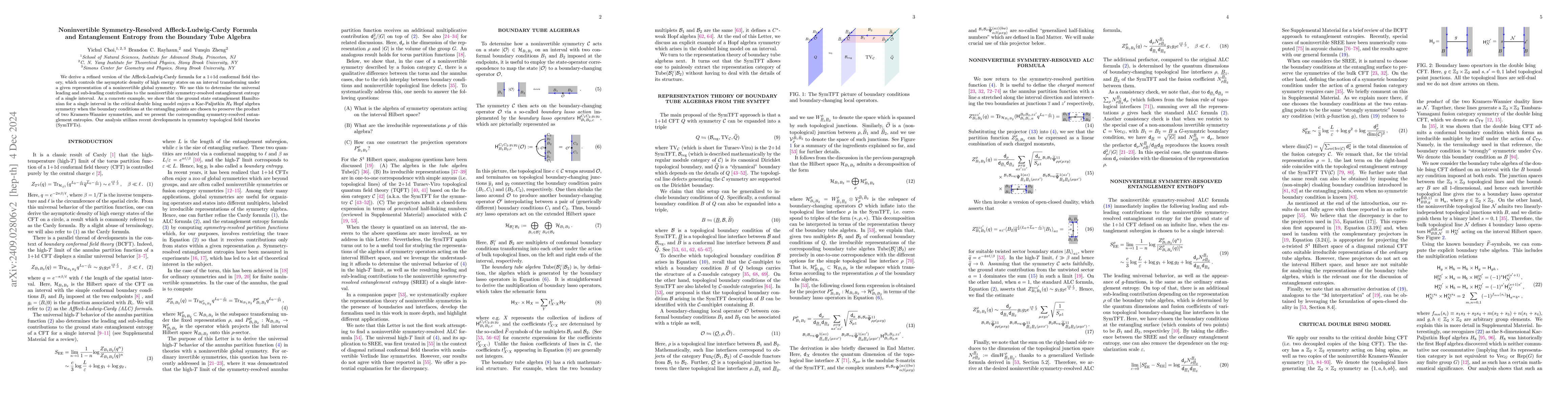 Thumbnail for Noninvertible Symmetry-Resolved Affleck-Ludwig-Cardy Formula and
  Entanglement Entropy from the Boundary Tube Algebra