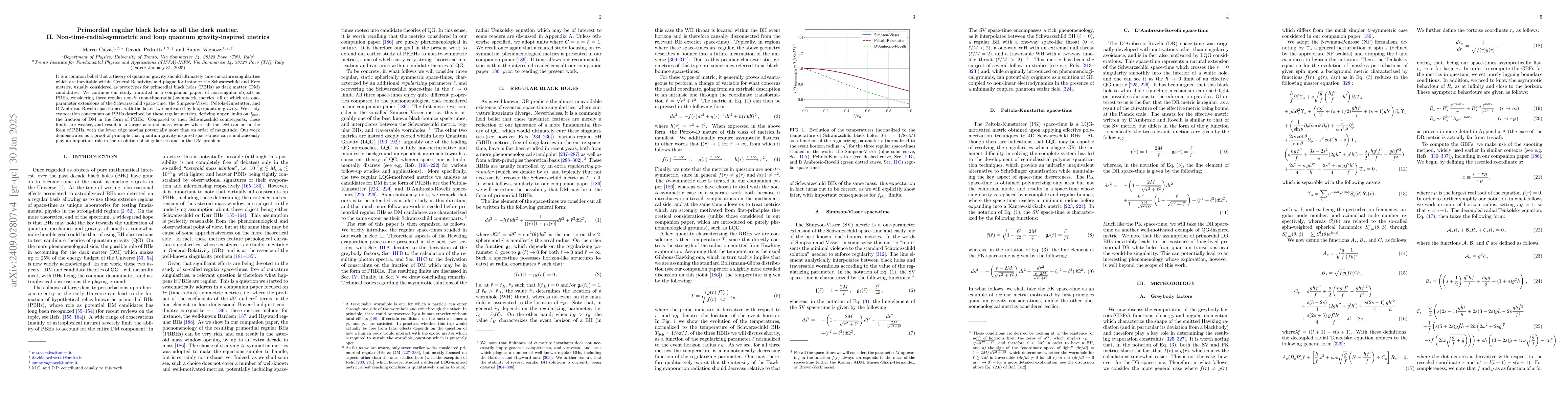 Thumbnail for Primordial regular black holes as all the dark matter. II.
  Non-time-radial-symmetric and loop quantum gravity-inspired metrics