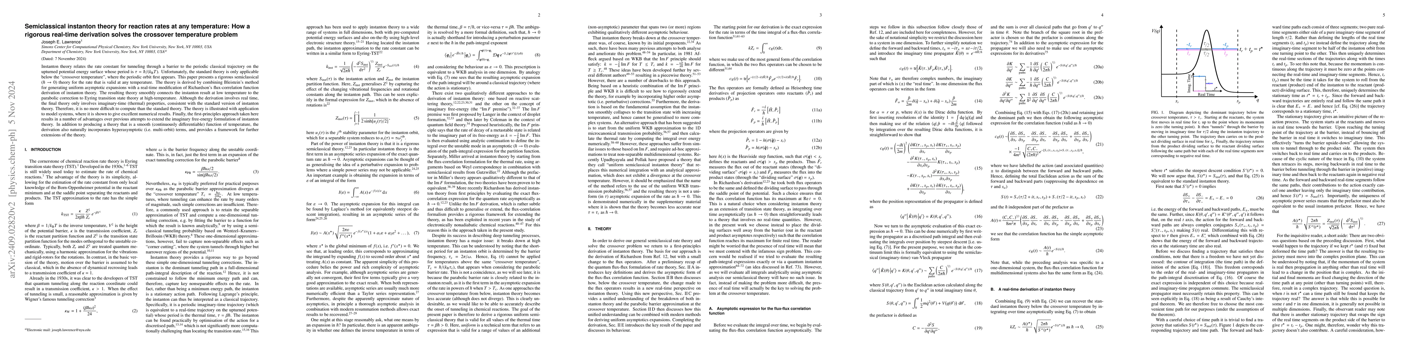 Thumbnail for Semiclassical instanton theory for reaction rates at any temperature:
  How a rigorous real-time derivation solves the crossover temperature problem
