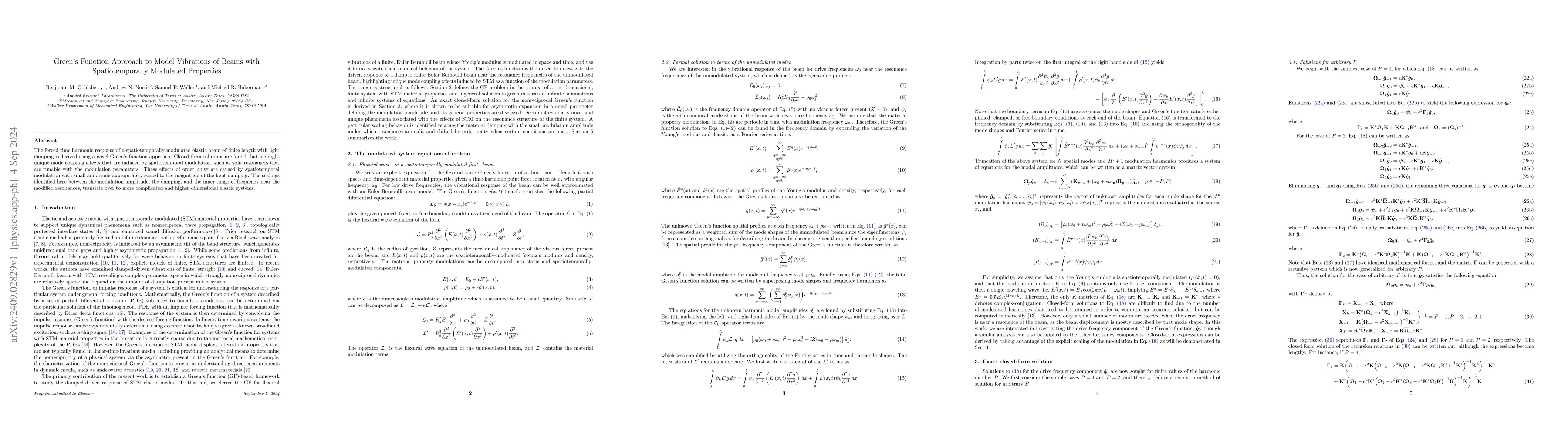 Thumbnail for Green's Function Approach to Model Vibrations of Beams with
  Spatiotemporally Modulated Properties