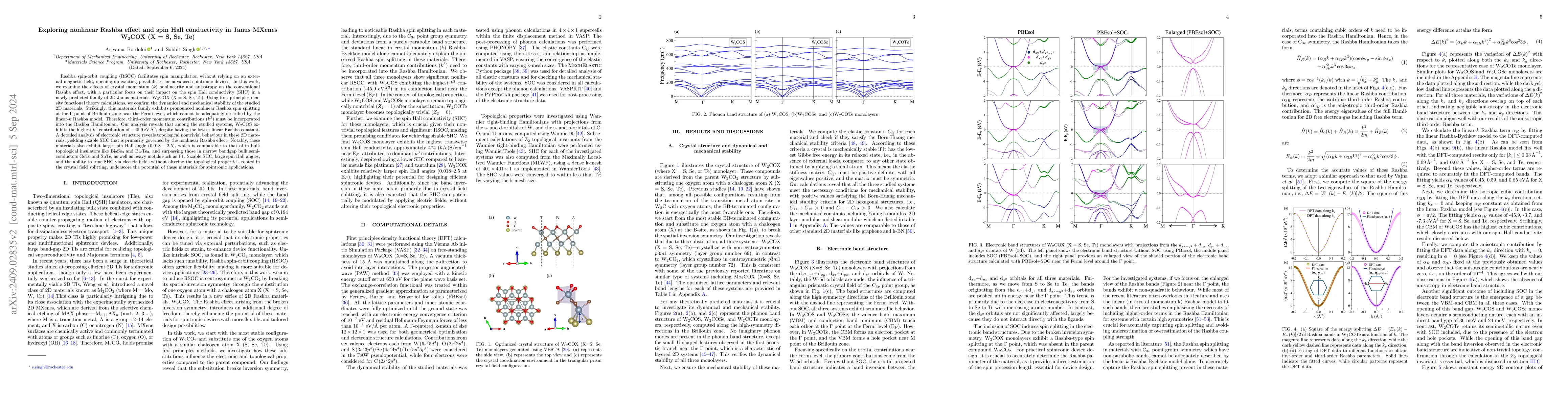 Thumbnail for Exploring nonlinear Rashba effect and spin Hall conductivity in Janus
  MXenes W2COX (X = S, Se, Te)