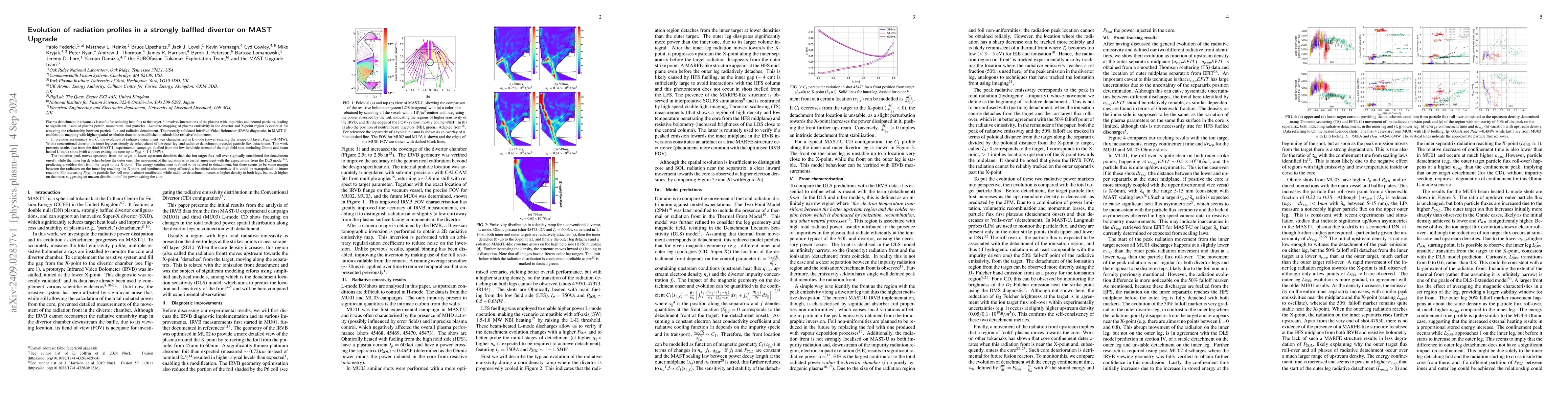 Thumbnail for Evolution of radiation profiles in a strongly baffled divertor on MAST
  Upgrade