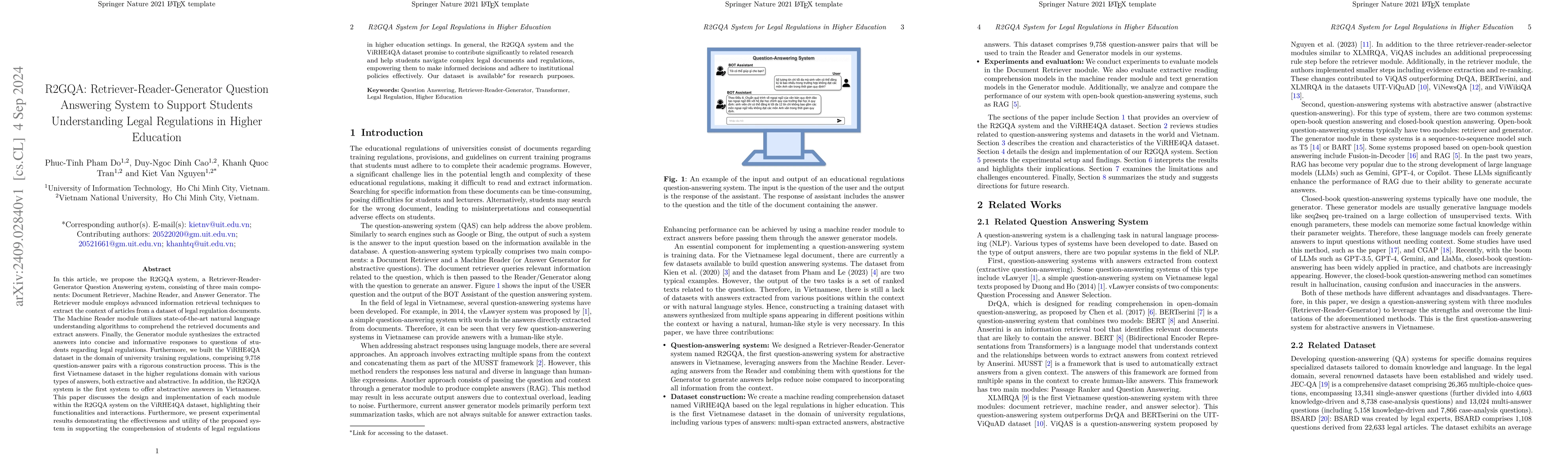 Thumbnail for R2GQA: Retriever-Reader-Generator Question Answering System to Support
  Students Understanding Legal Regulations in Higher Education
