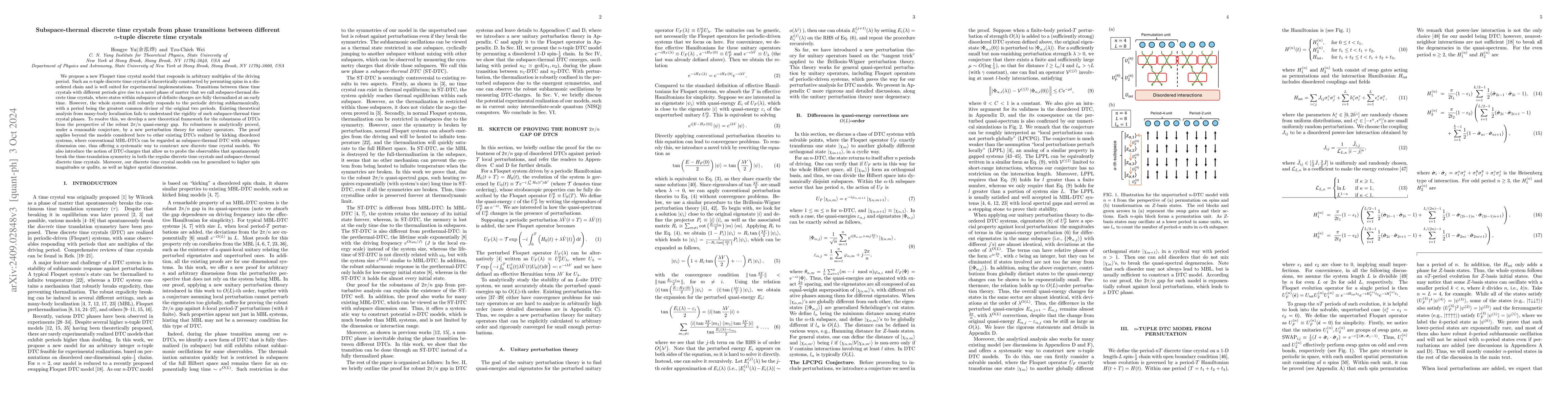 Thumbnail for Subspace-thermal discrete time crystals from phase transitions between
  different n-tuple discrete time crystals