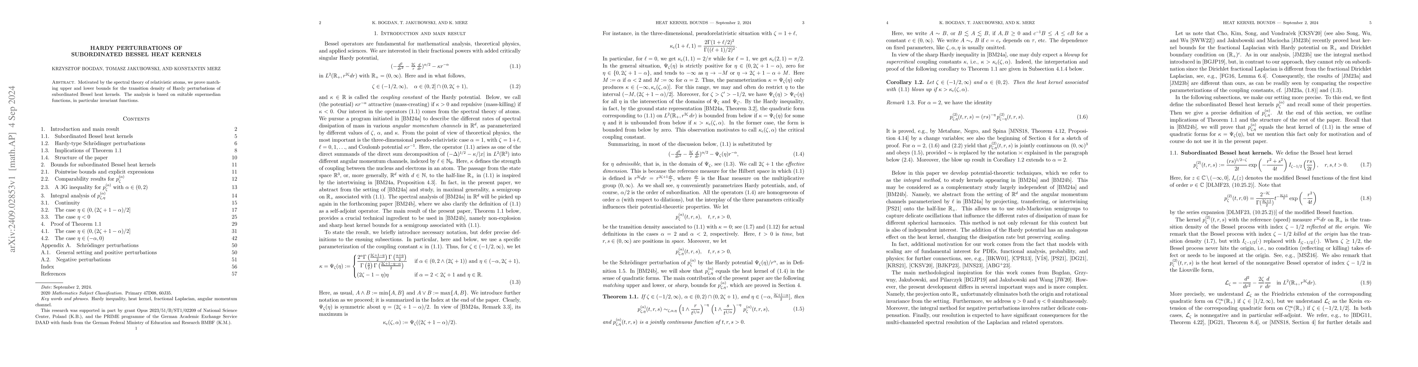 Thumbnail for Hardy perturbations of subordinated Bessel heat kernels