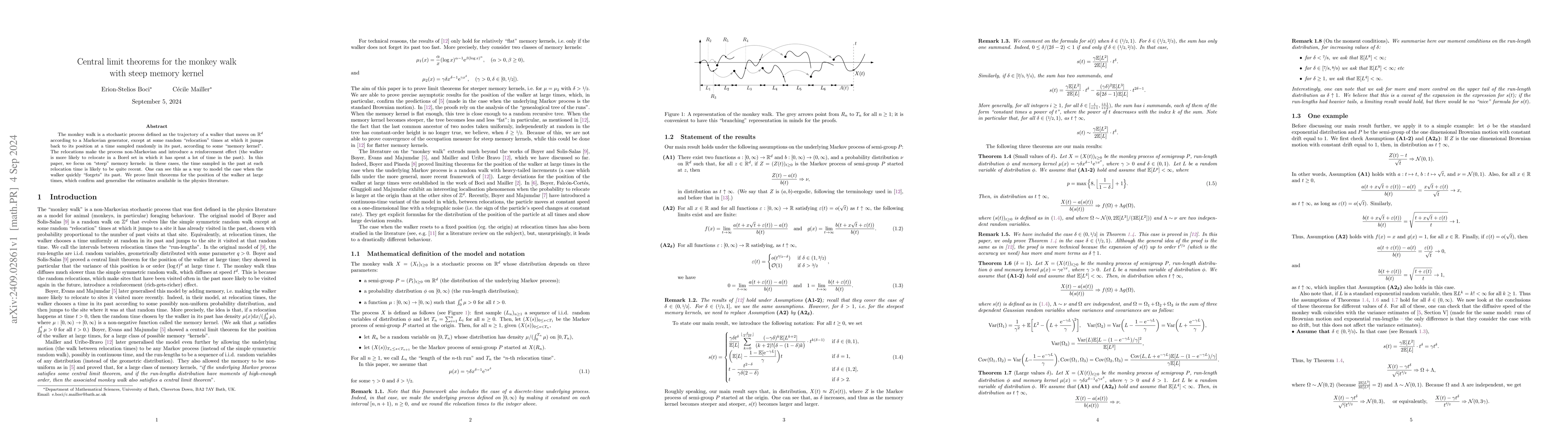 Thumbnail for Central limit theorems for the monkey walk with steep memory kernel