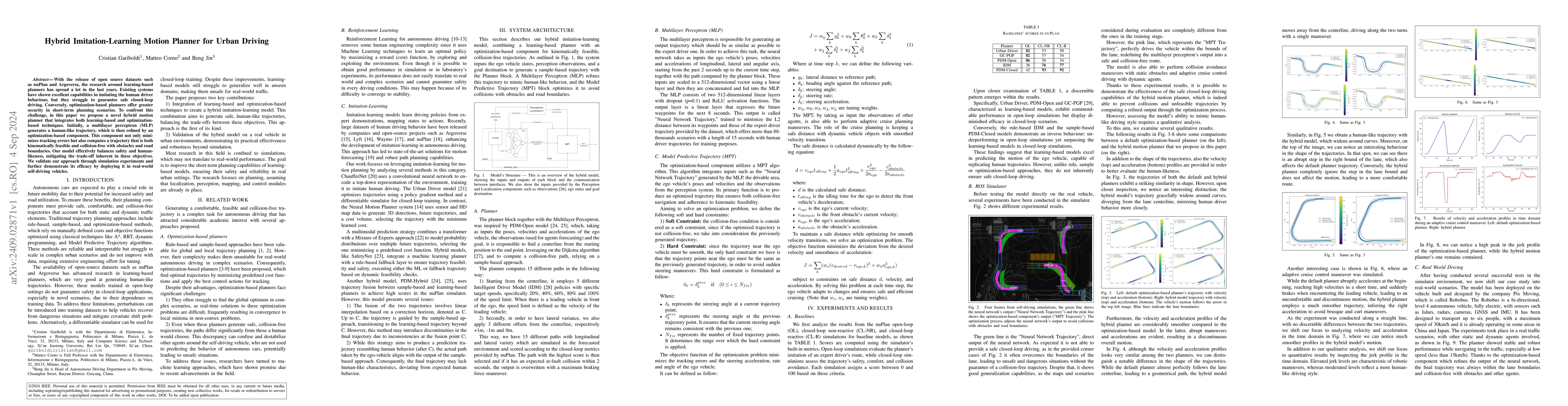 Thumbnail for Hybrid Imitation-Learning Motion Planner for Urban Driving