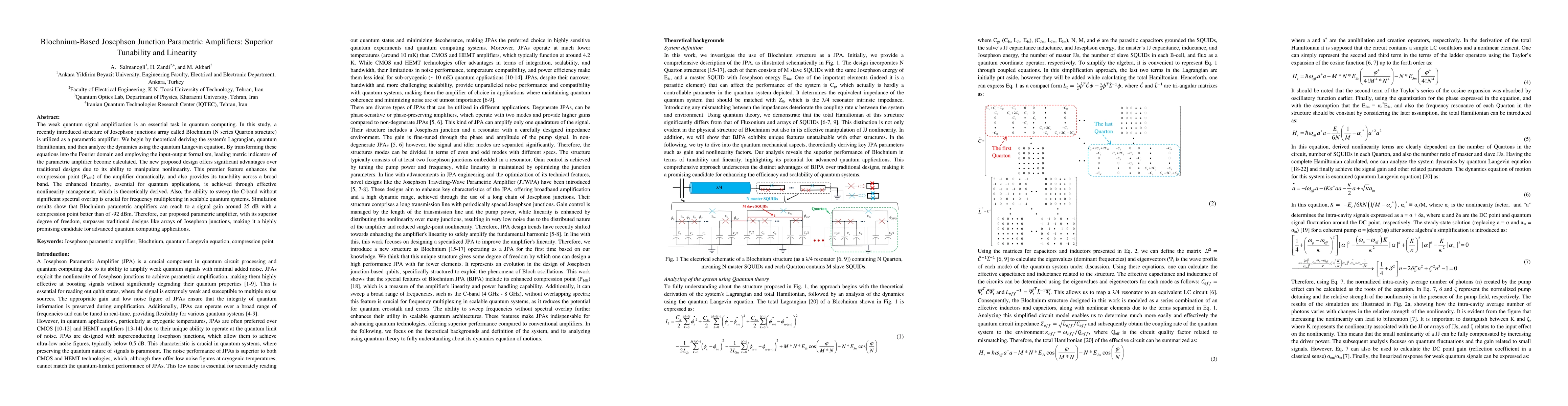 Thumbnail for Blochnium-Based Josephson Junction Parametric Amplifiers: Superior
  Tunability and Linearity