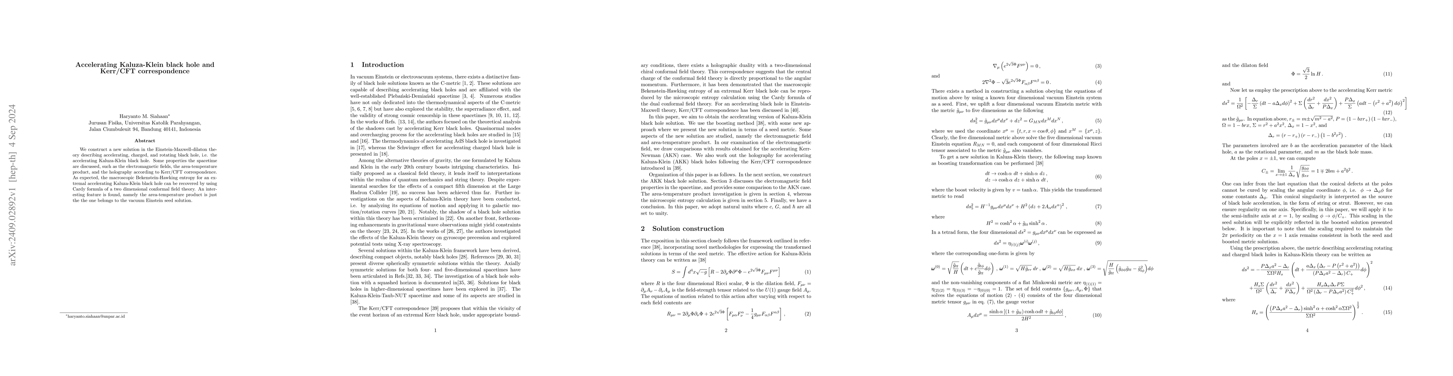Thumbnail for Accelerating Kaluza-Klein black hole and Kerr/CFT correspondence