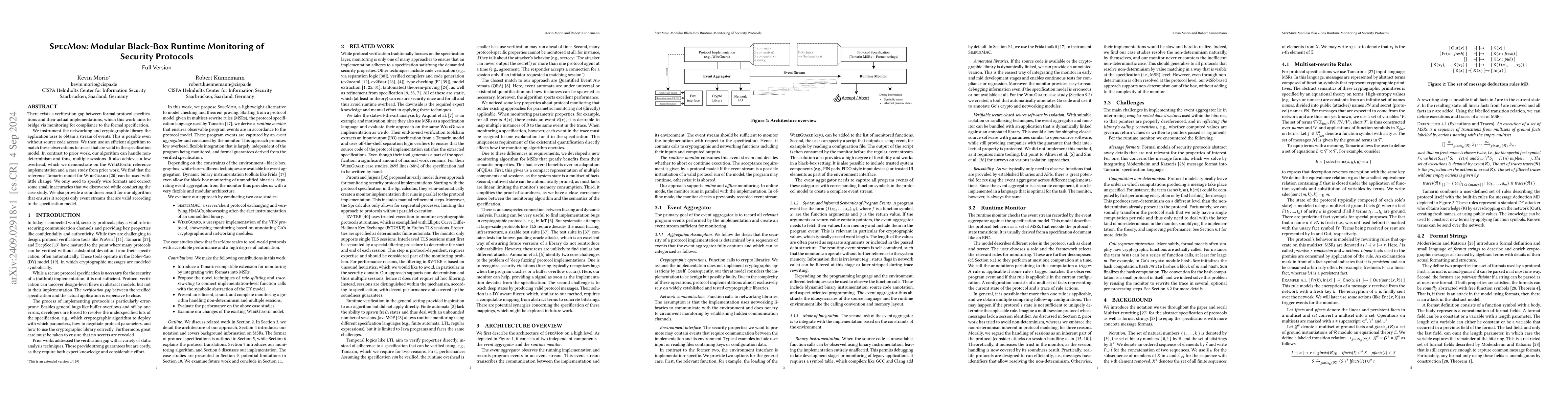Thumbnail for SpecMon: Modular Black-Box Runtime Monitoring of Security Protocols