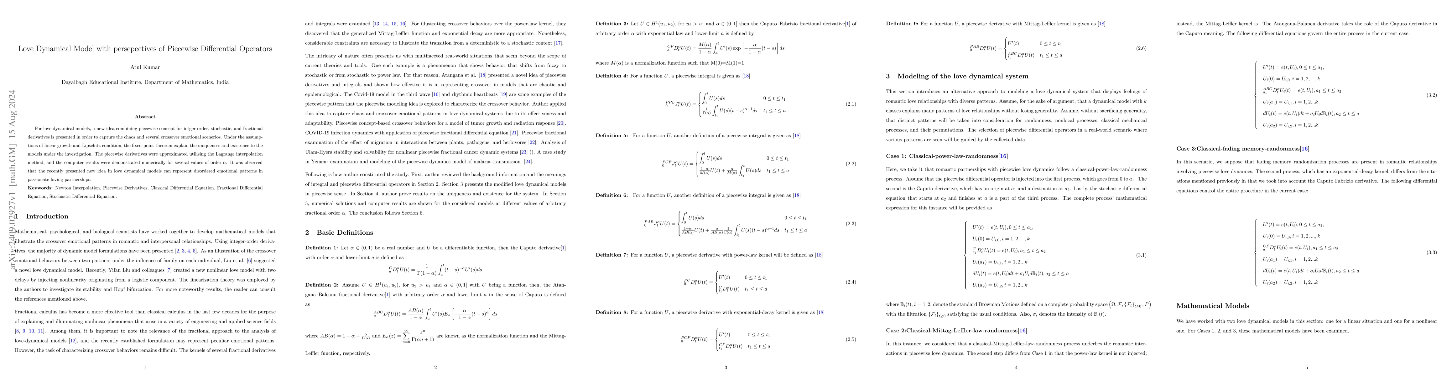 Thumbnail for Love Dynamical Model with persepectives of Piecewise Differential
  Operators