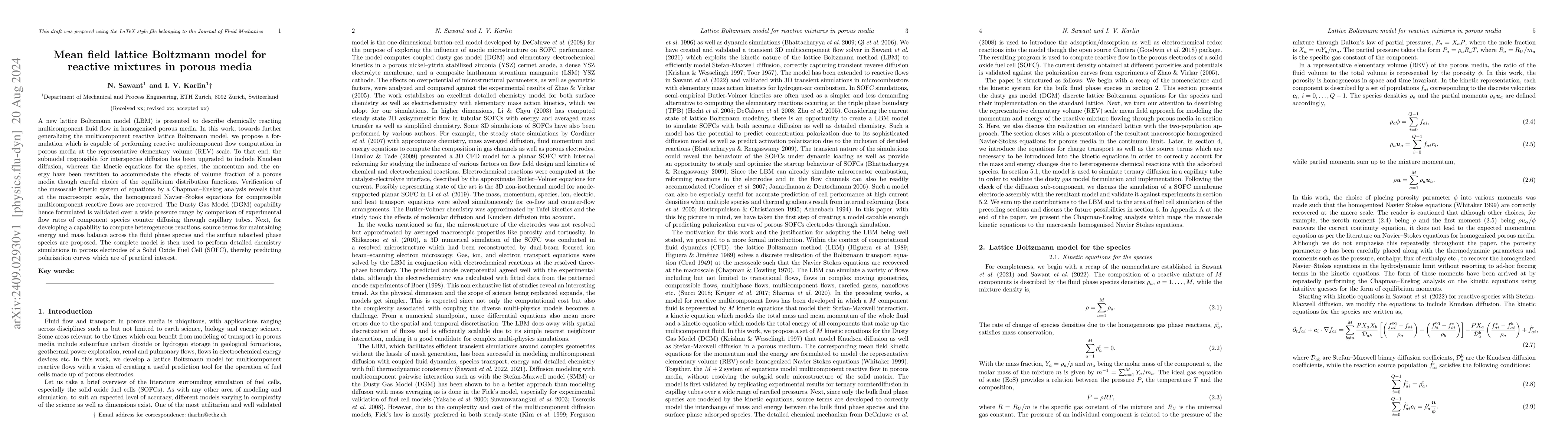 Thumbnail for Mean field lattice Boltzmann model for reactive mixtures in porous media
