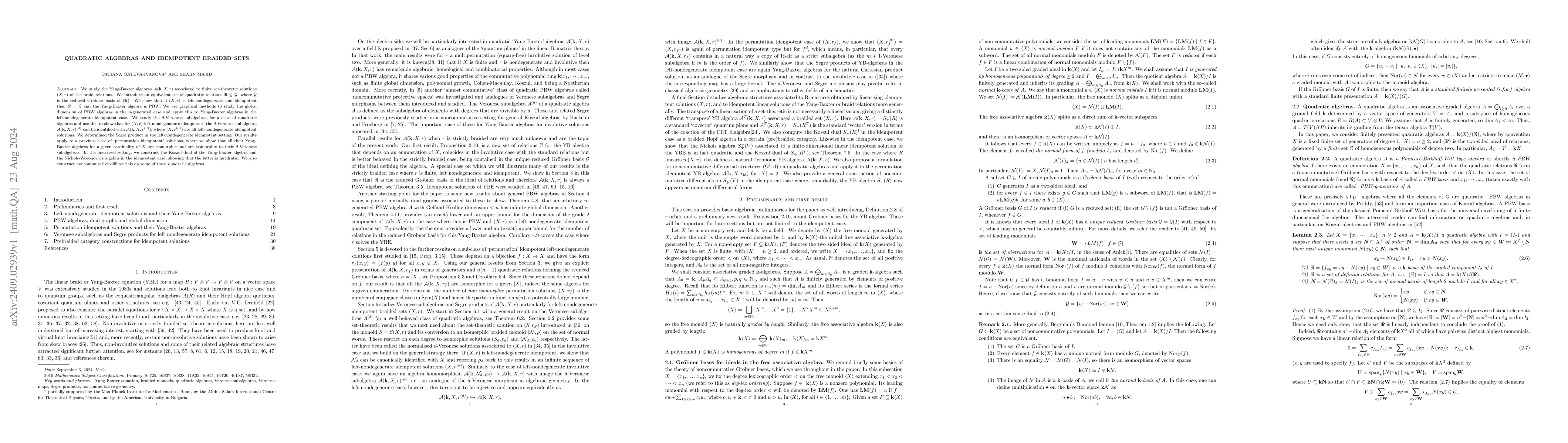 Thumbnail for Quadratic algebras and idempotent braided sets