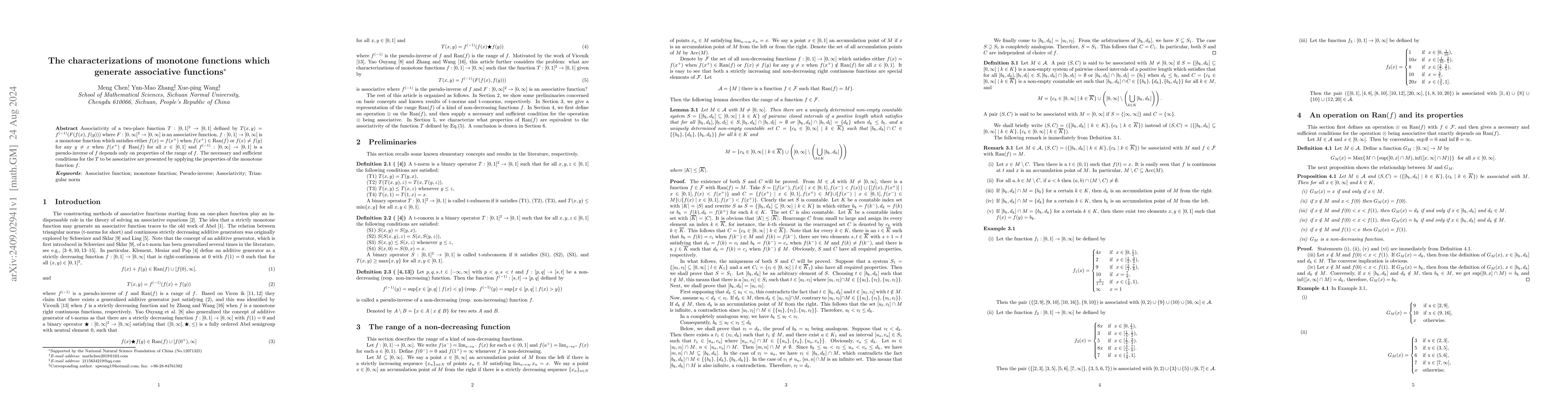 Thumbnail for The characterizations of monotone functions which generate associative
  functions
