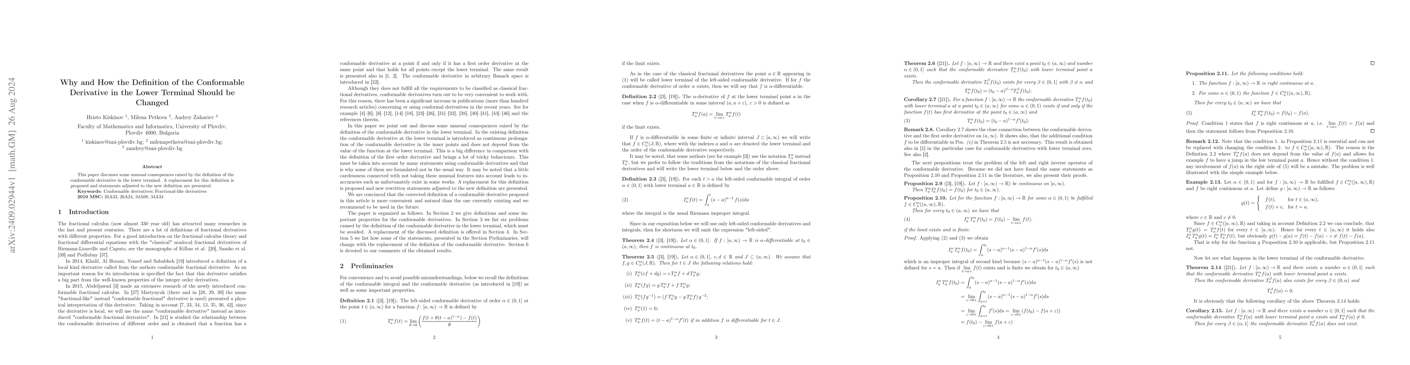 Thumbnail for Why and How the Definition of the Conformable Derivative in the Lower
  Terminal Should be Changed
