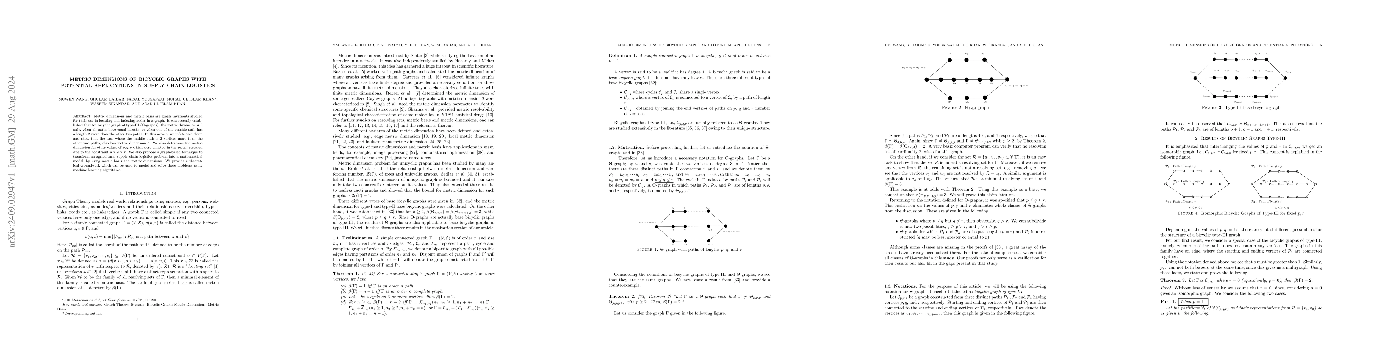 Thumbnail for Metric dimensions of bicyclic graphs with potential applications in
  Supply Chain Logistics