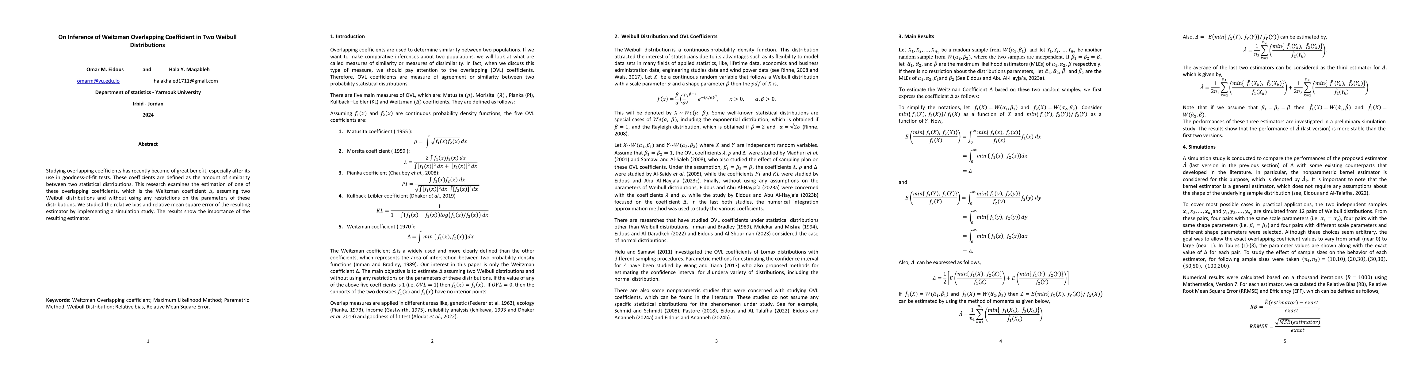 Thumbnail for On Inference of Weitzman Overlapping Coefficient in Two Weibull
  Distributions