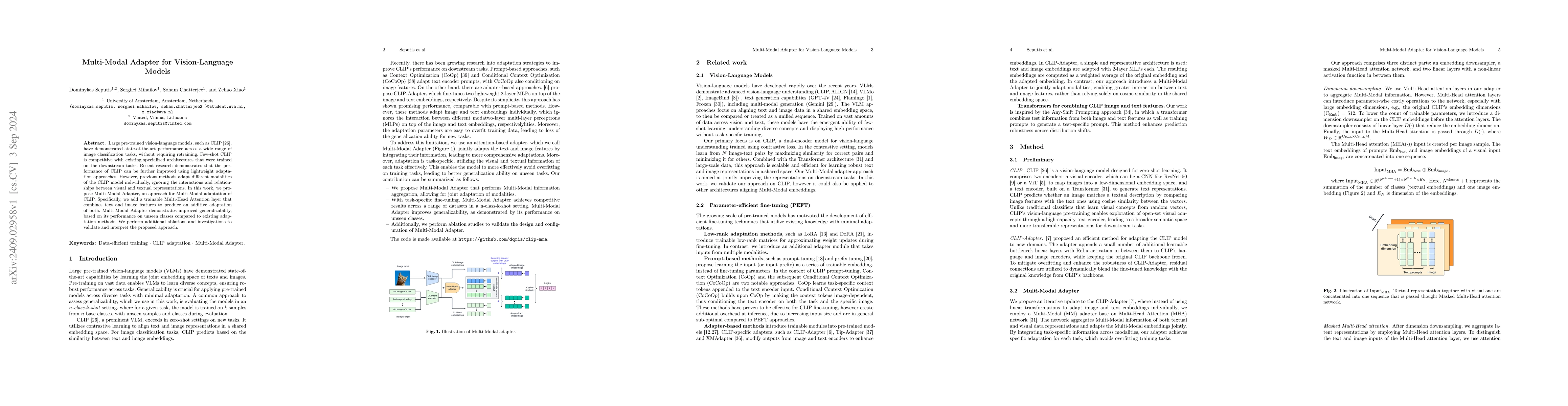 Thumbnail for Multi-Modal Adapter for Vision-Language Models