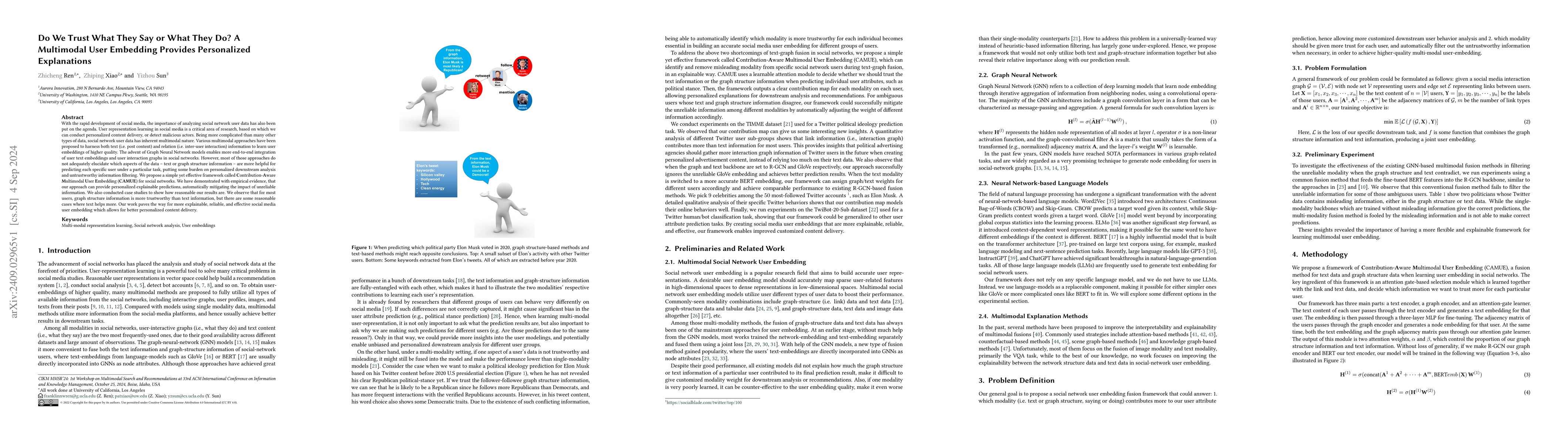 Thumbnail for Do We Trust What They Say or What They Do? A Multimodal User Embedding
  Provides Personalized Explanations