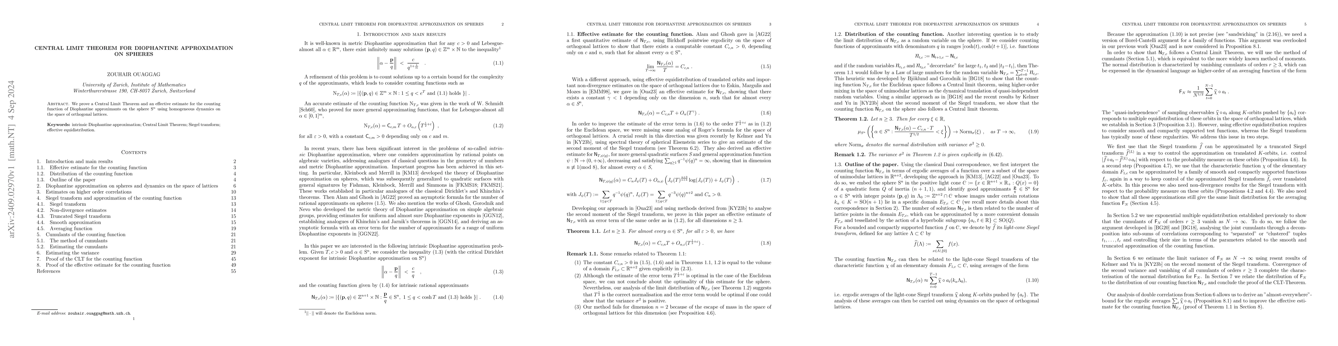 Thumbnail for Central Limit Theorem for Diophantine approximation on spheres