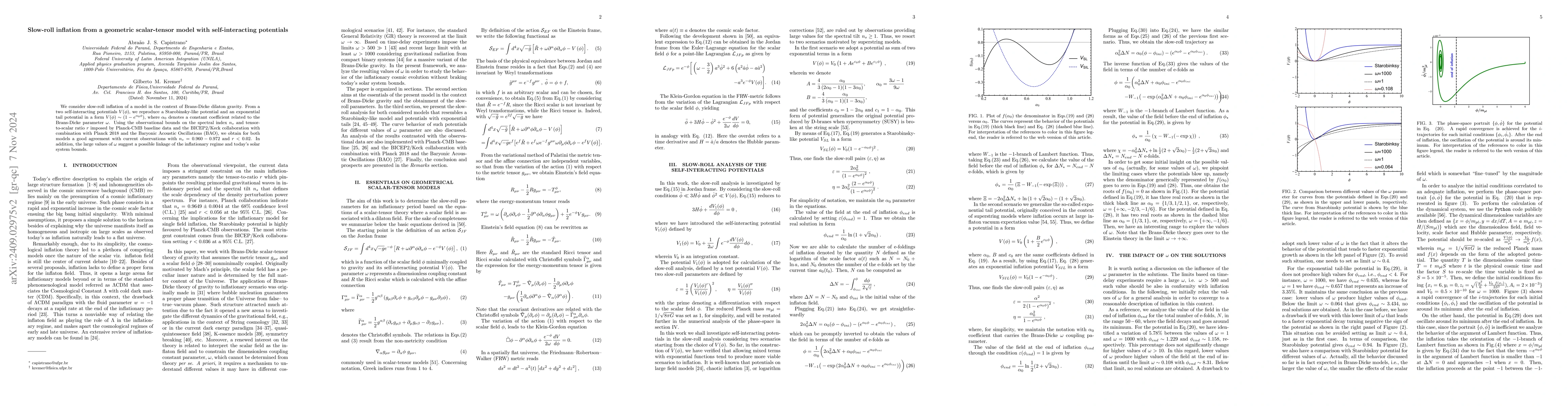 Thumbnail for Slow-roll inflation from a geometric scalar-tensor model with
  self-interacting potentials