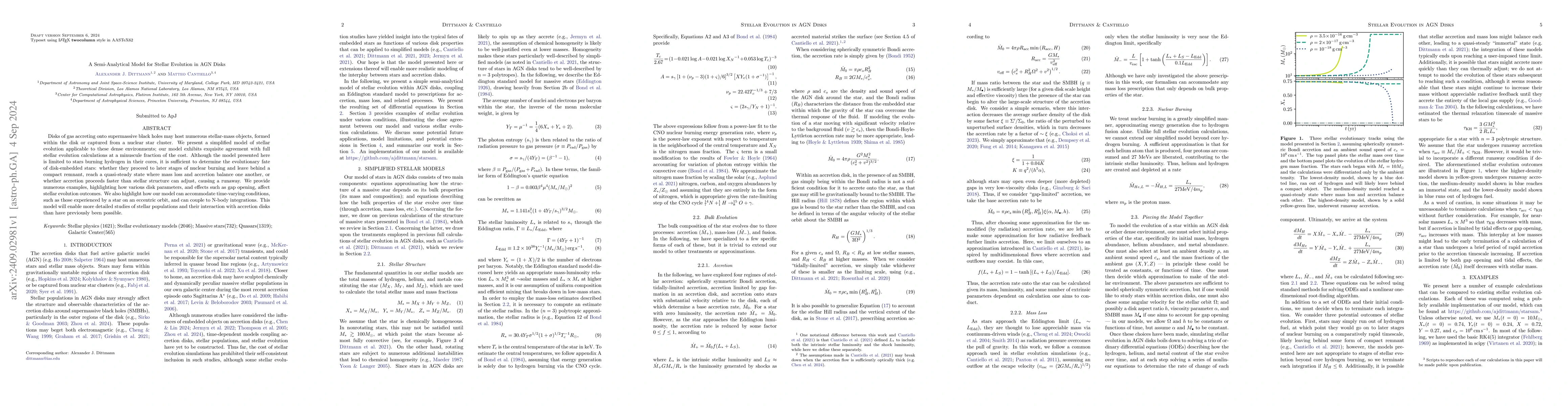 Thumbnail for A Semi-Analytical Model for Stellar Evolution in AGN Disks