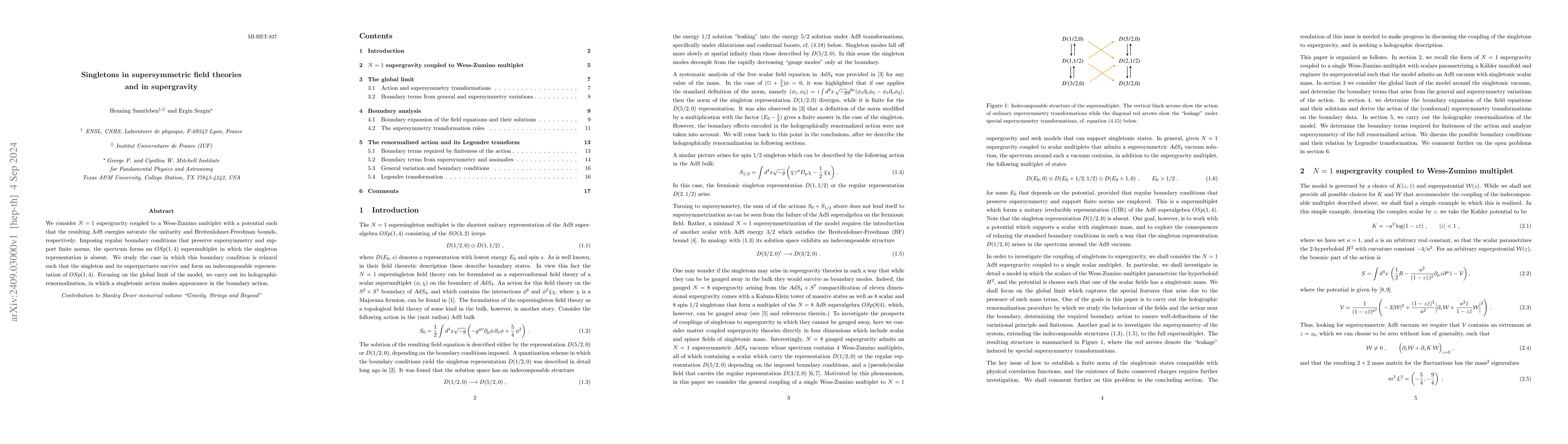 Thumbnail for Singletons in supersymmetric field theories and in supergravity