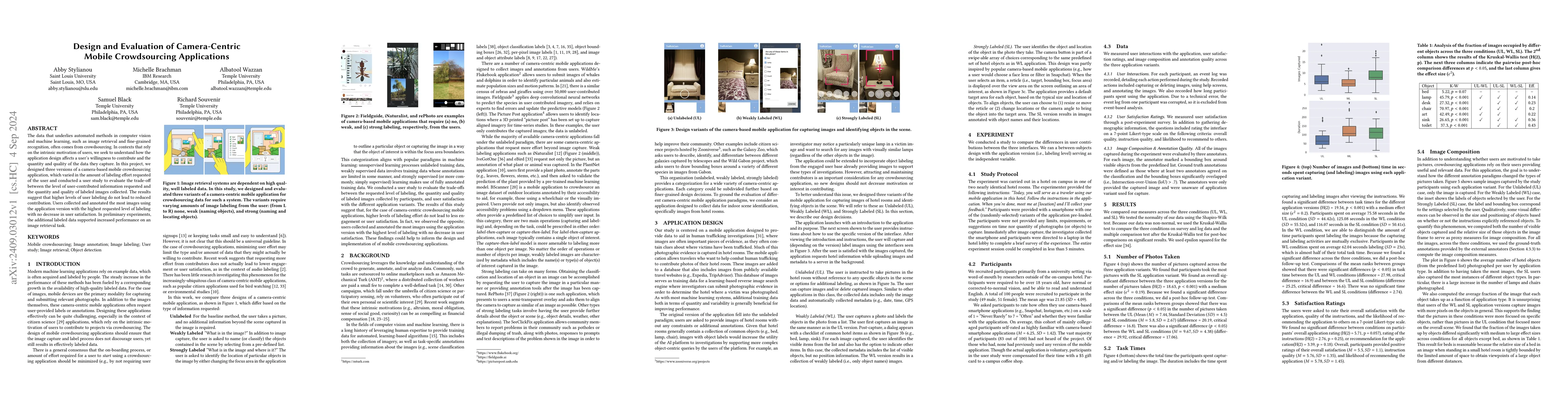 Thumbnail for Design and Evaluation of Camera-Centric Mobile Crowdsourcing
  Applications