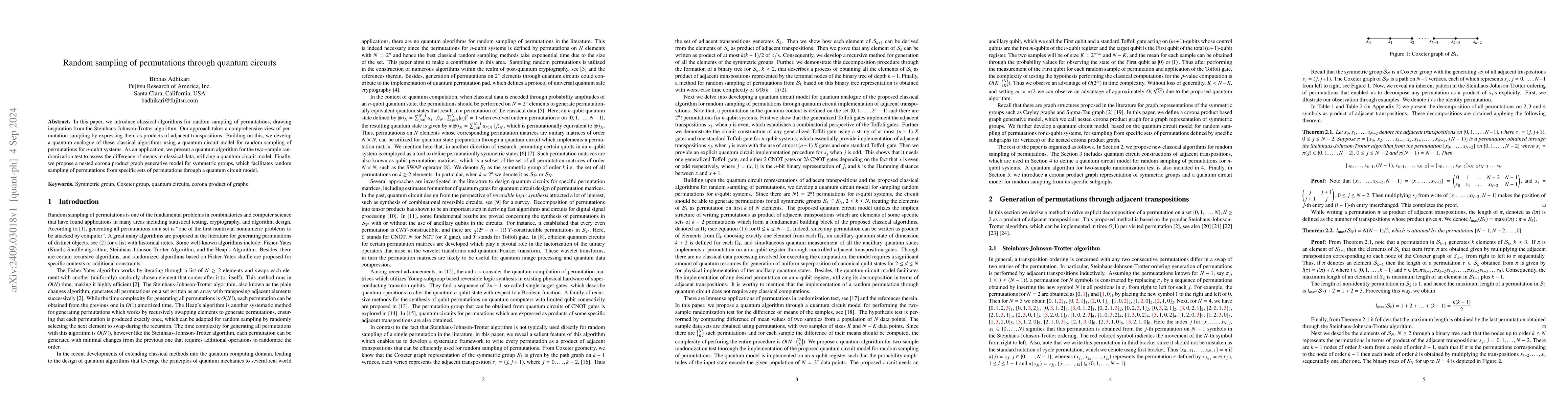 Thumbnail for Random sampling of permutations through quantum circuits
