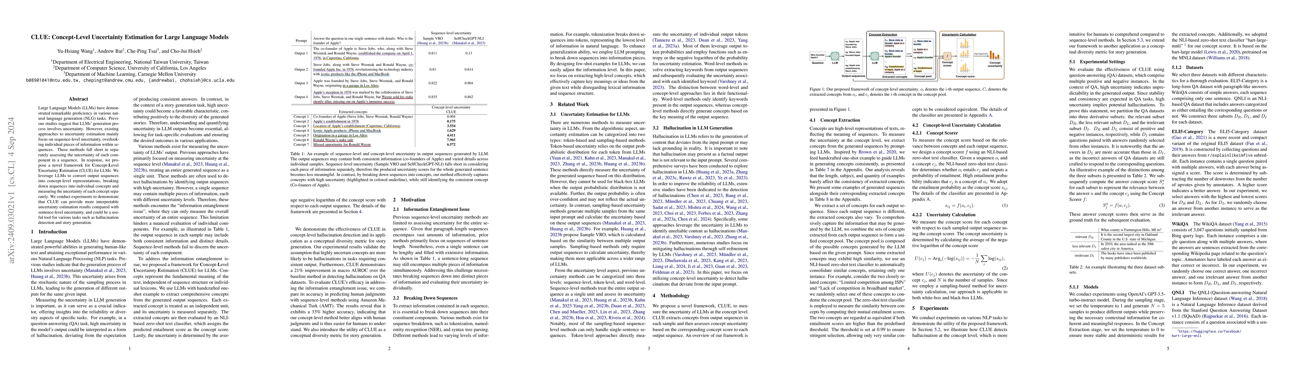 Thumbnail for CLUE: Concept-Level Uncertainty Estimation for Large Language Models