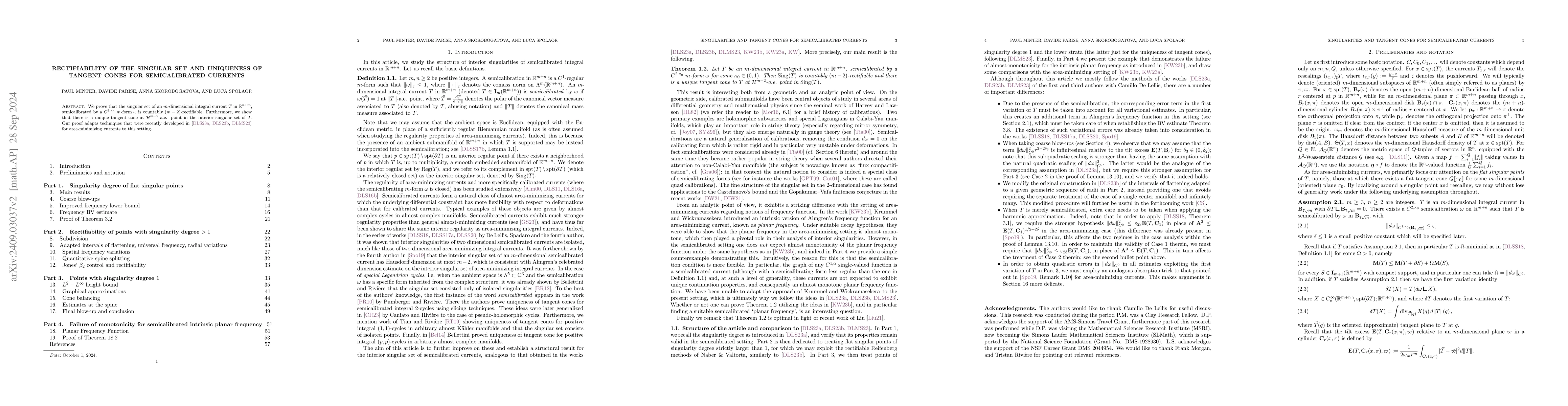 Thumbnail for Rectifiability of the singular set and uniqueness of tangent cones for
  semicalibrated currents