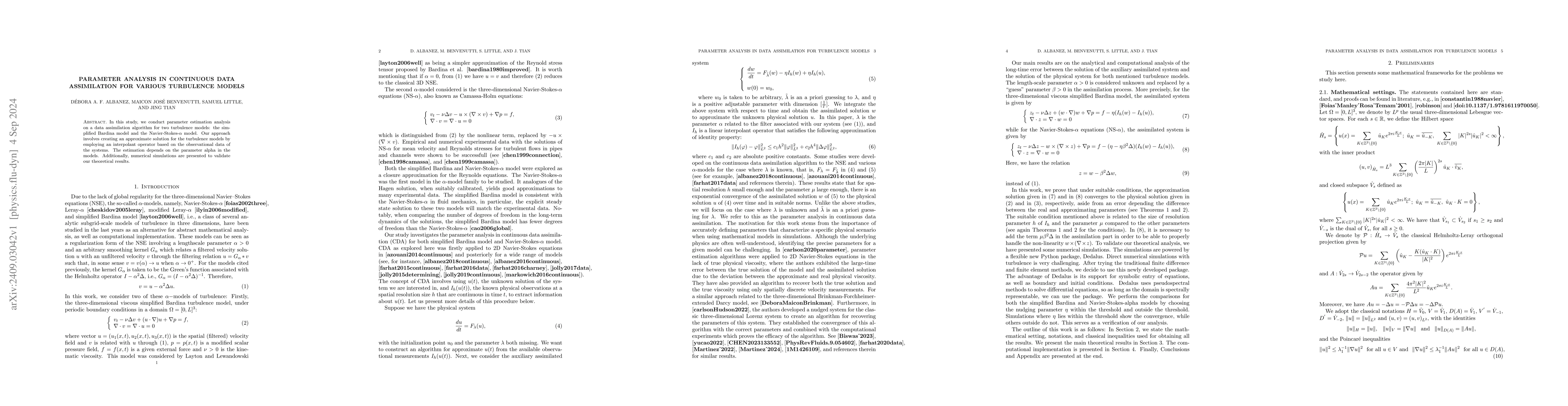 Thumbnail for Parameter Analysis in Continuous Data Assimilation for Various
  Turbulence Models