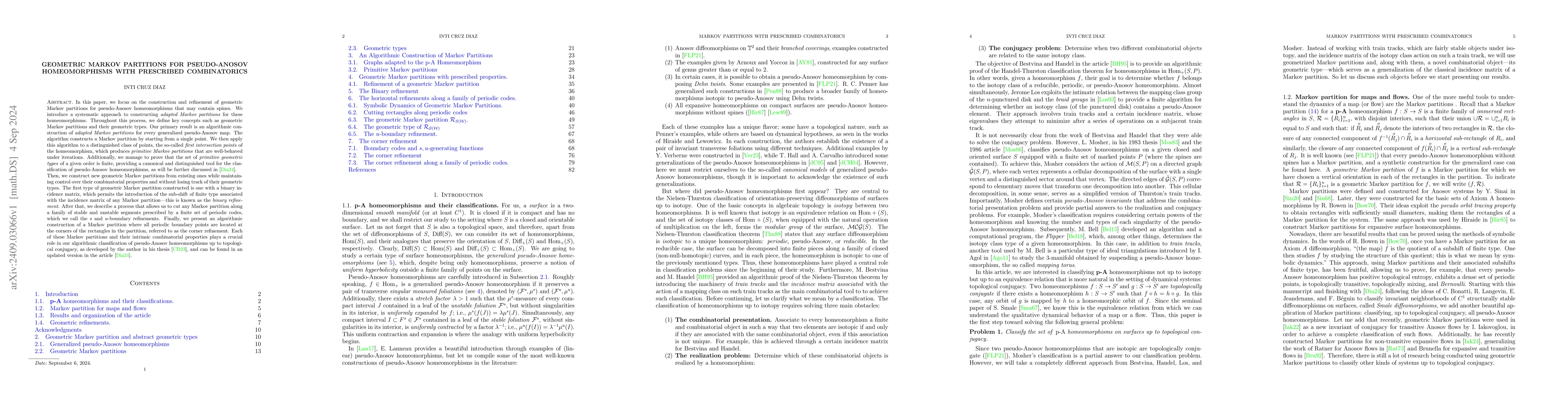 Thumbnail for Geometric Markov partitions for pseudo-Anosov homeomorphisms with
  prescribed combinatorics