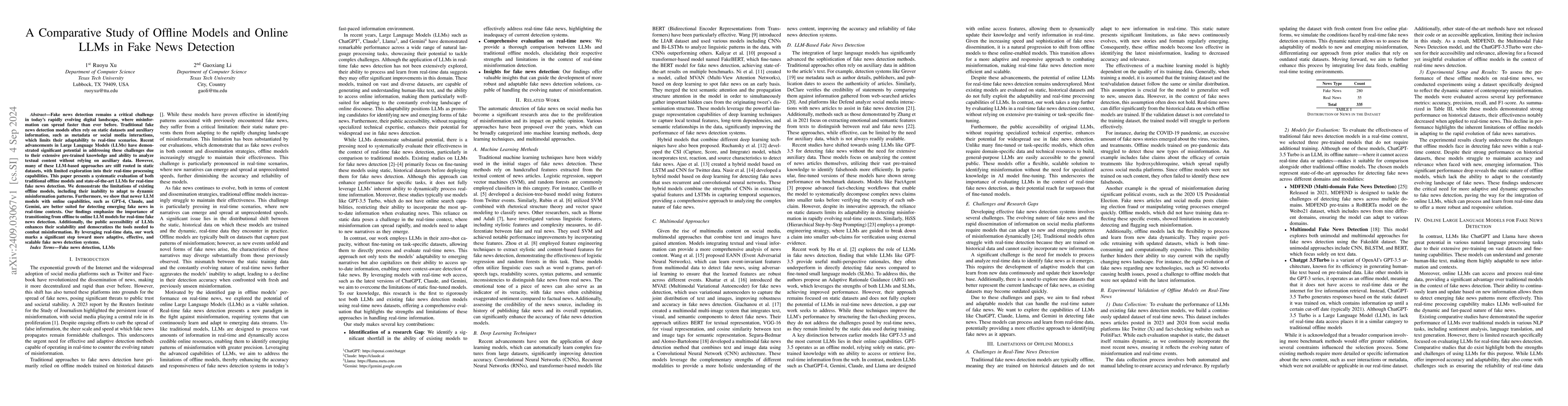 Thumbnail for A Comparative Study of Offline Models and Online LLMs in Fake News
  Detection
