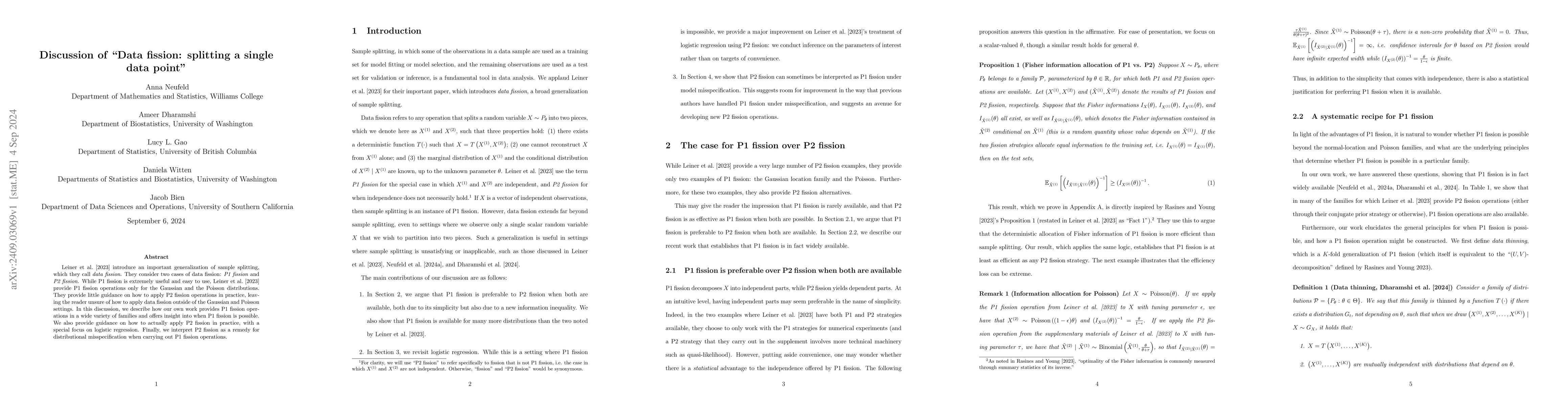 Thumbnail for Discussion of "Data fission: splitting a single data point"