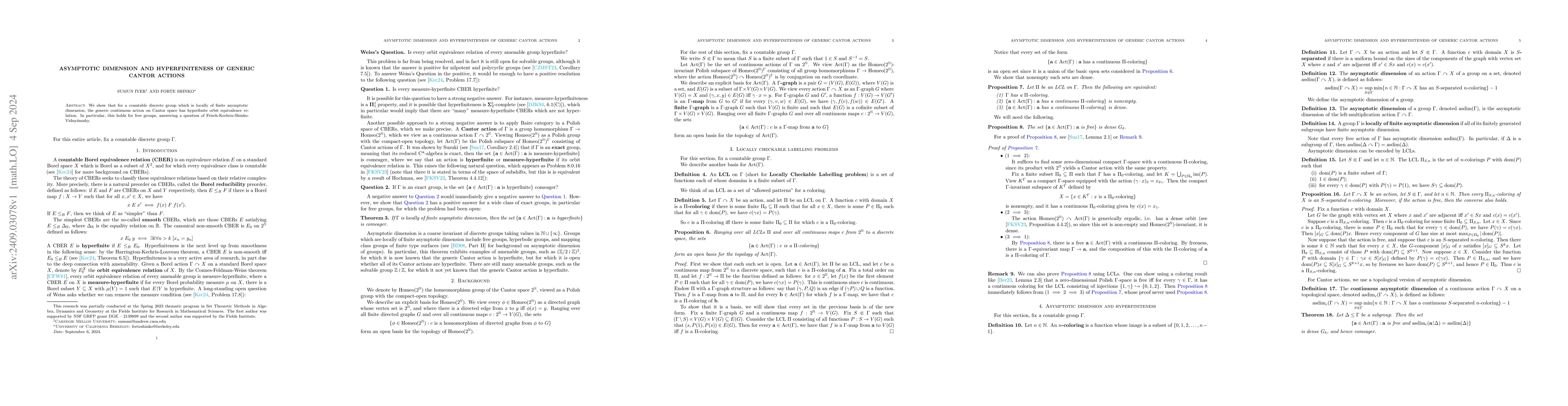 Thumbnail for Asymptotic dimension and hyperfiniteness of generic Cantor actions