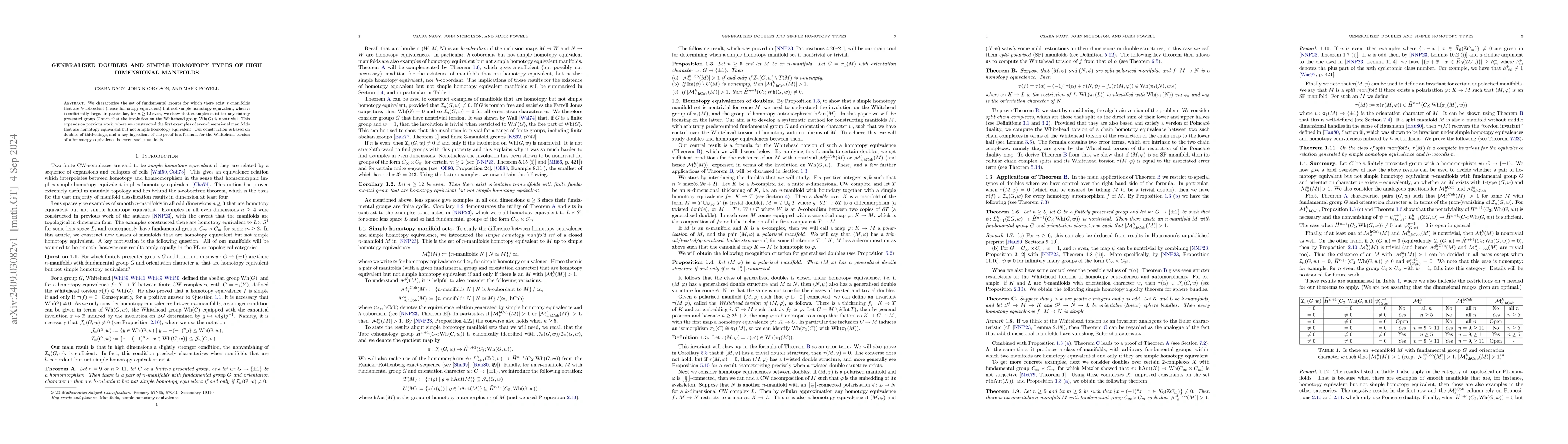 Thumbnail for Generalised doubles and simple homotopy types of high dimensional
  manifolds