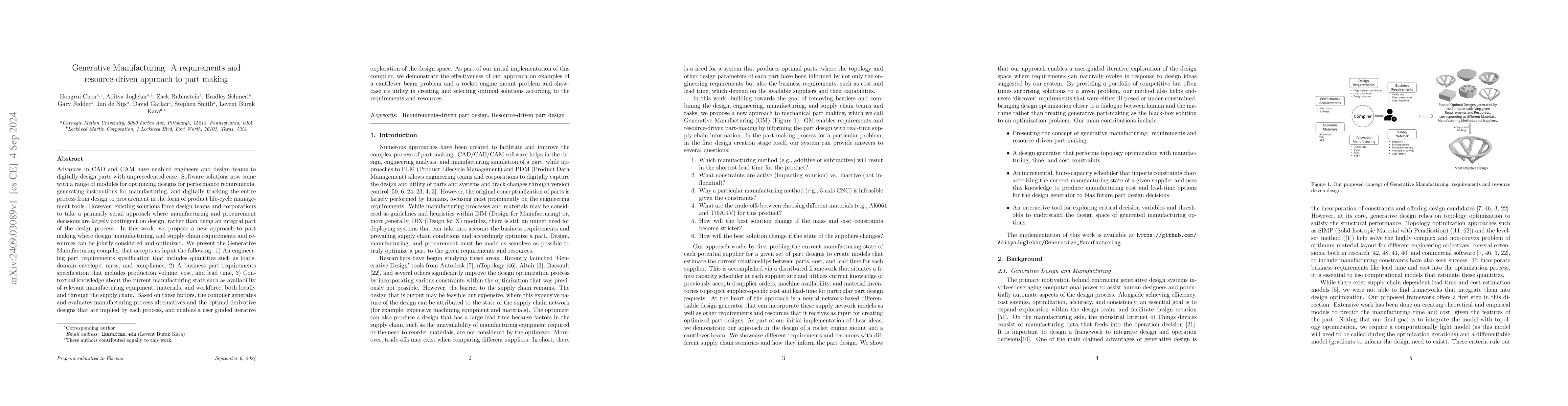 Thumbnail for Generative Manufacturing: A requirements and resource-driven approach to
  part making