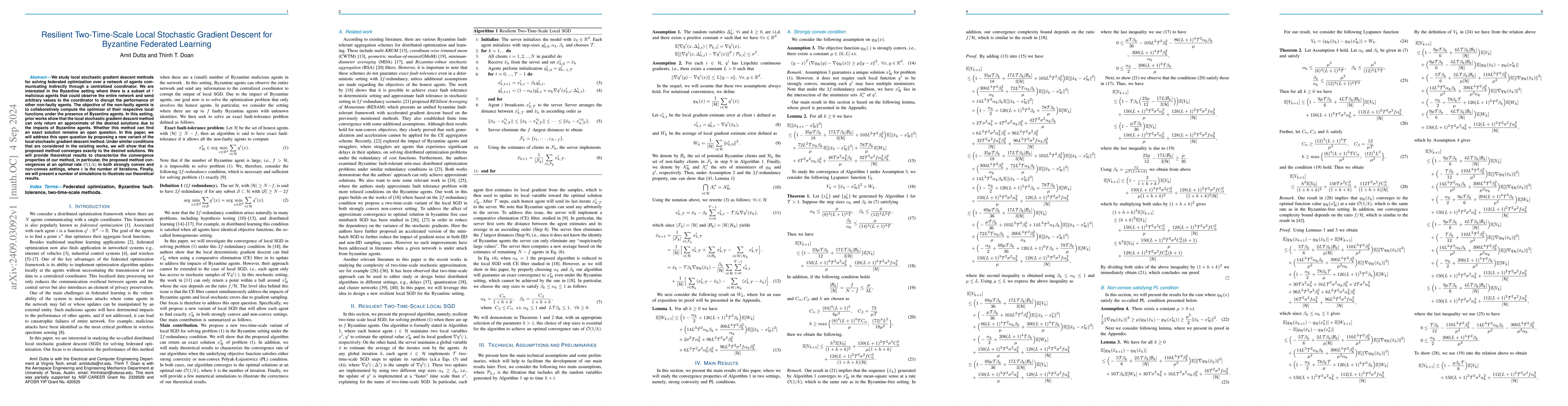 Thumbnail for Resilient Two-Time-Scale Local Stochastic Gradient Descent for Byzantine
  Federated Learning