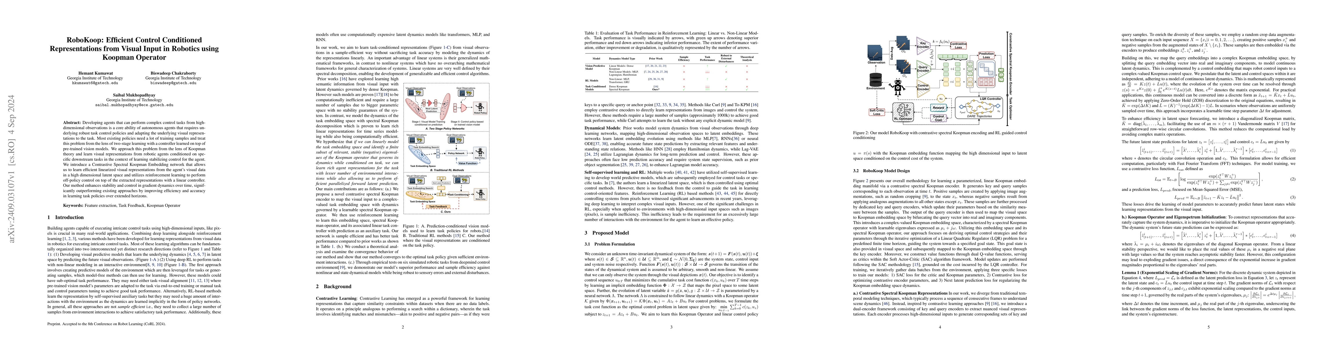 Thumbnail for RoboKoop: Efficient Control Conditioned Representations from Visual
  Input in Robotics using Koopman Operator
