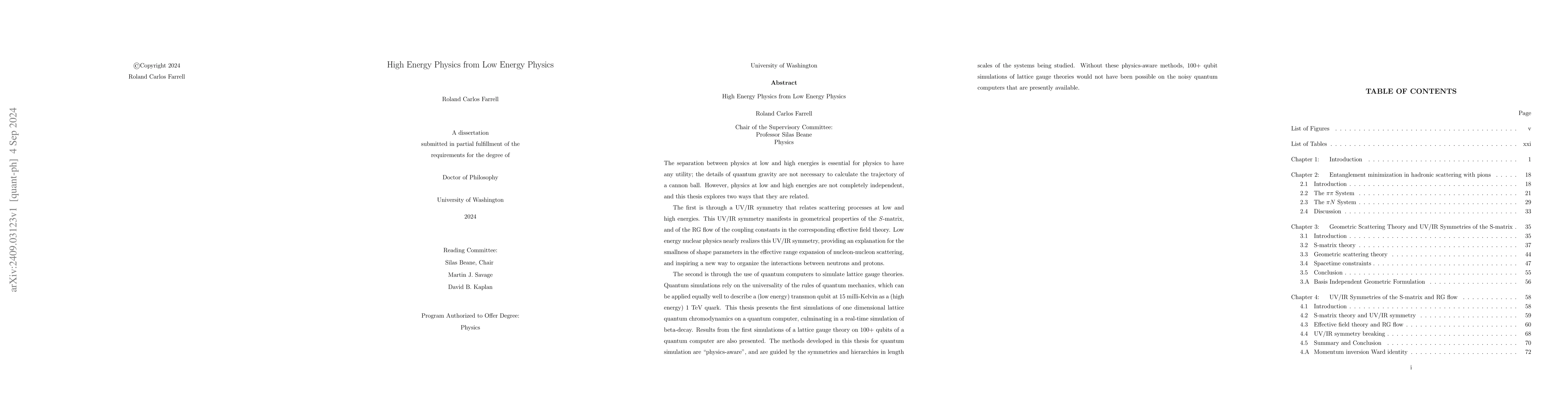 Thumbnail for High Energy Physics from Low Energy Physics