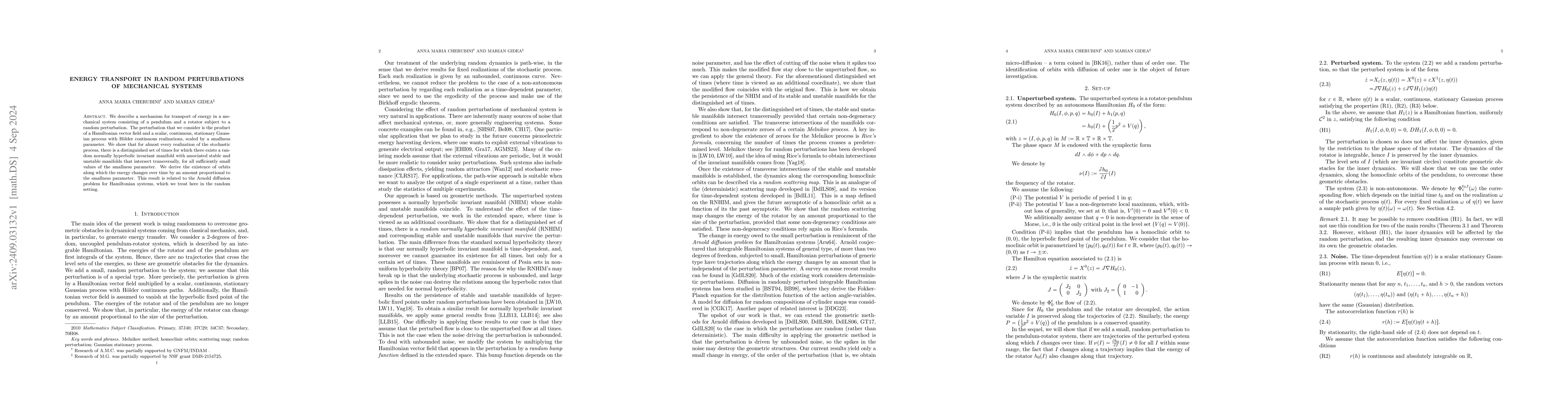 Thumbnail for Energy Transport in Random Perturbations of Mechanical Systems