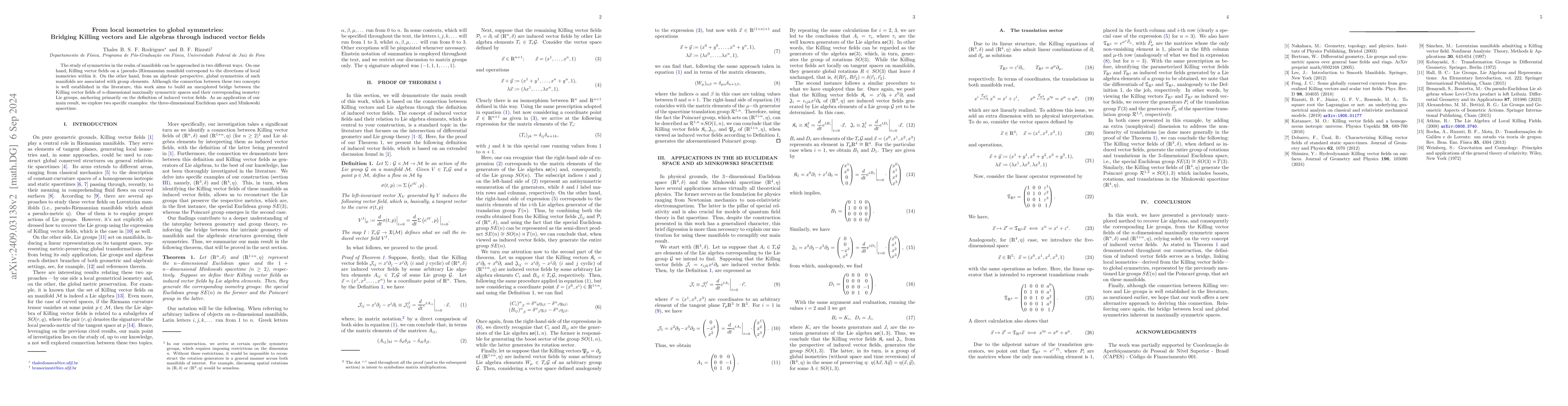 Thumbnail for From local isometries to global symmetries: Bridging Killing vectors and
  Lie algebras through induced vector fields
