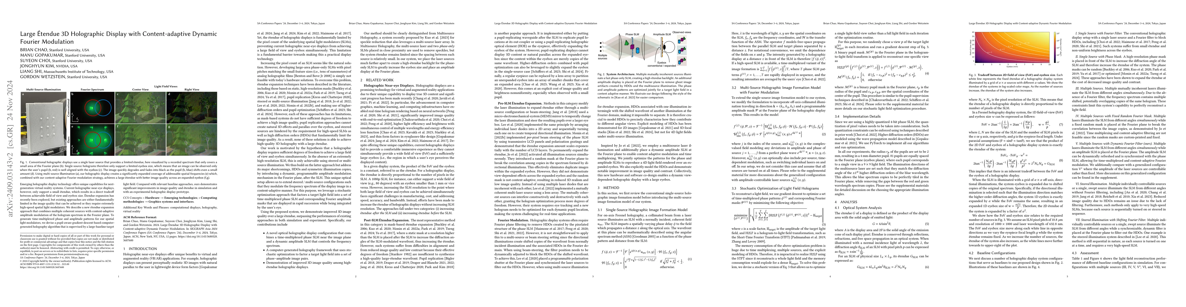 Thumbnail for Large Étendue 3D Holographic Display with Content-adaptive Dynamic
  Fourier Modulation