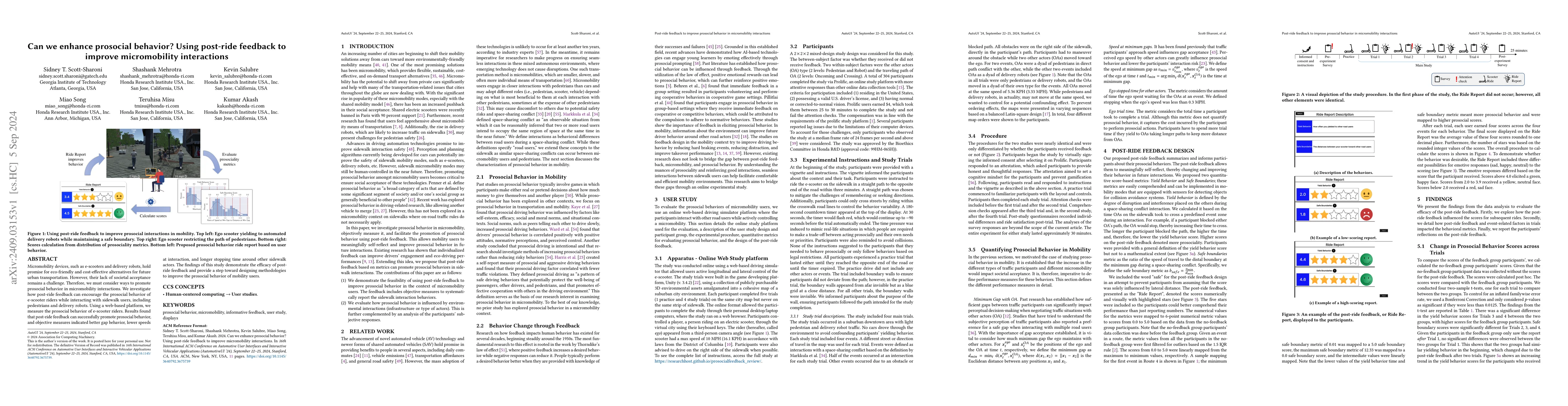 Thumbnail for Can we enhance prosocial behavior? Using post-ride feedback to improve
  micromobility interactions