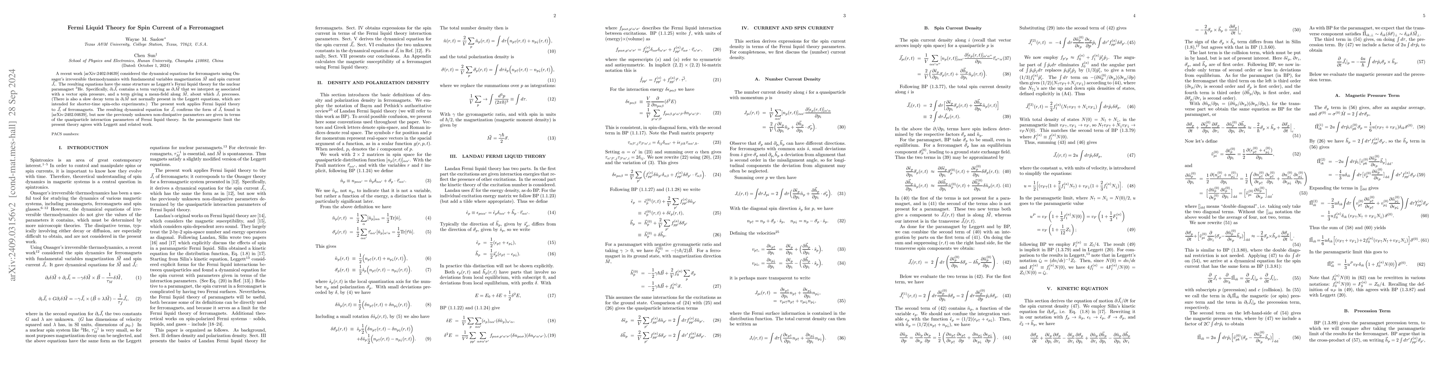 Thumbnail for Fermi Liquid Theory for Spin Current of a Ferromagnet