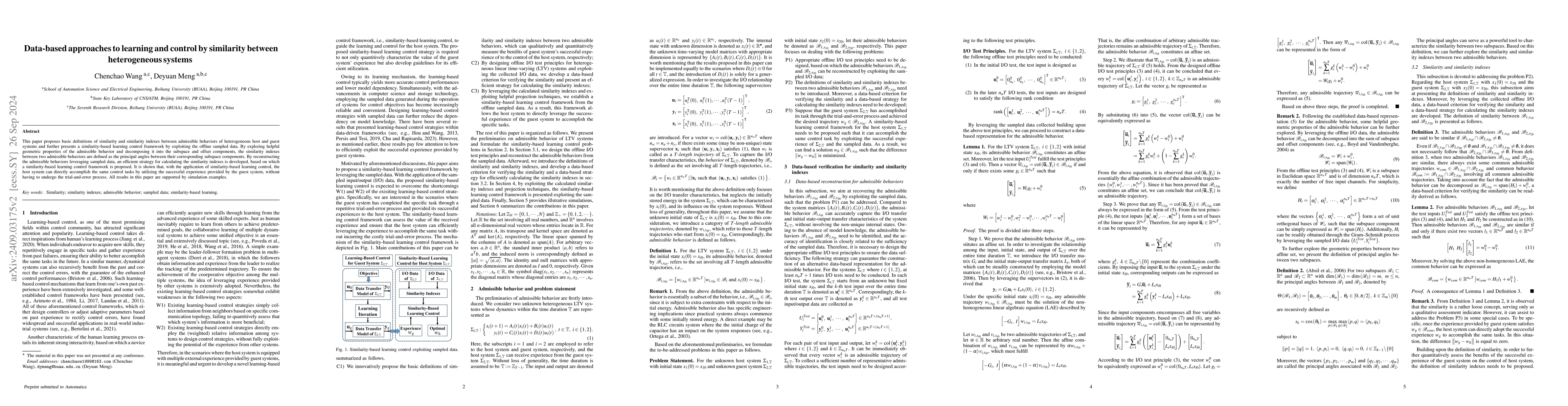 Thumbnail for Data-based approaches to learning and control by similarity between
  heterogeneous systems