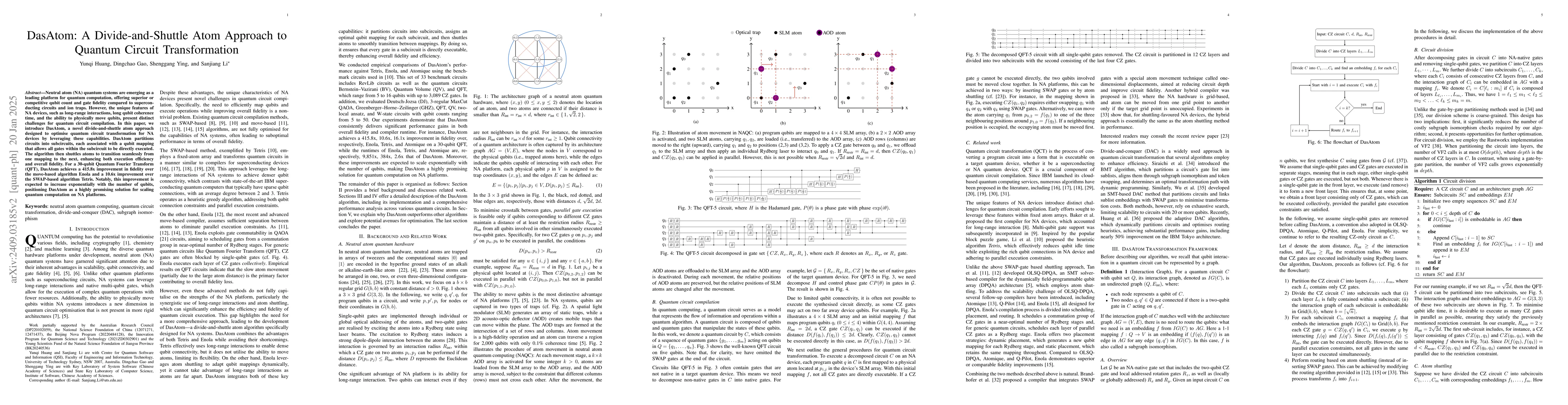 Thumbnail for DasAtom: A Divide-and-Shuttle Atom Approach to Quantum Circuit
  Transformation